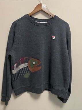 FILA Reworked Upcycle Charcoal Fish Crewneck Sweatshirt Women’s XL